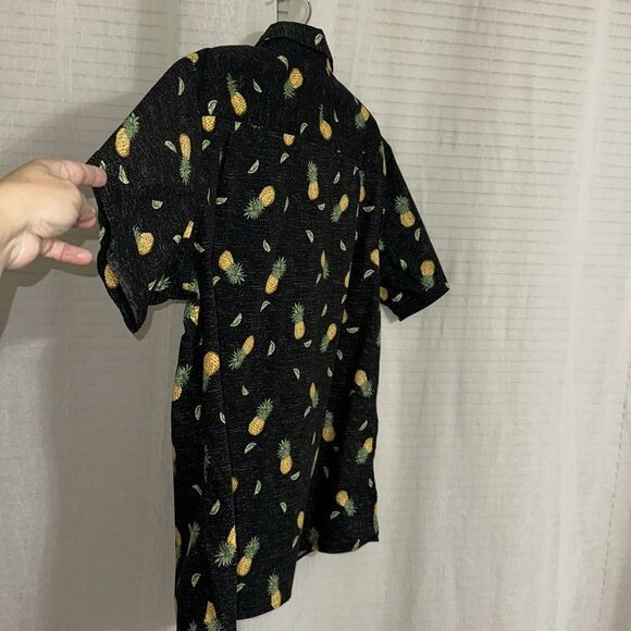 HAGGAR XXL Black Ivory Pineapple Lime Short Sleeve Button Front Shirt - Picture 7 of 10